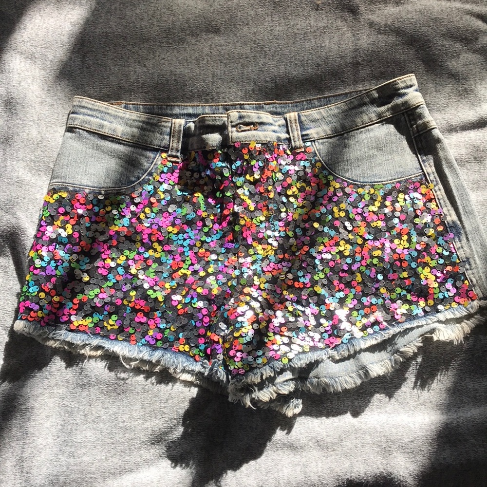 Sequin and denim dance shorts adult large weissman